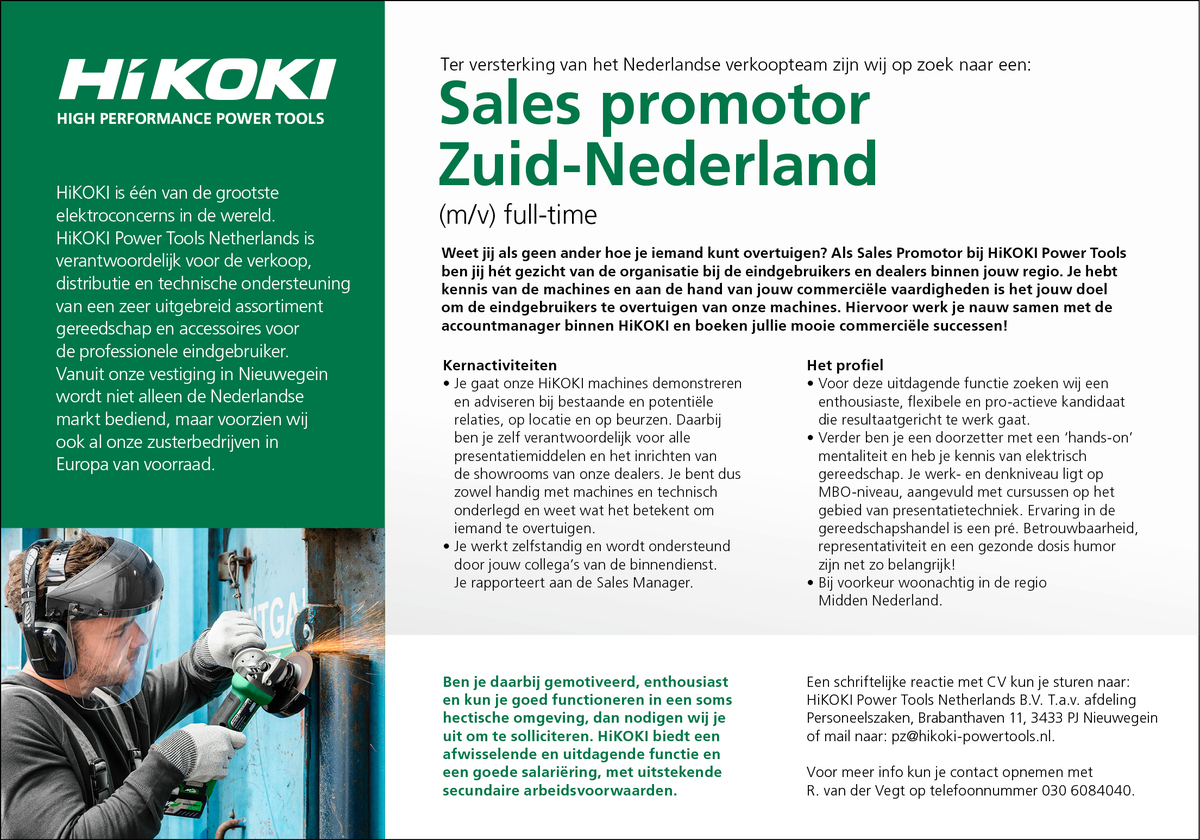 Vacature sales pomotor zuid-nederland